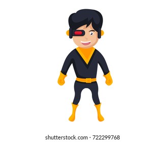 Happy Boy Wearing A Superhero Costume In Isolated Background Cartoon Illustration