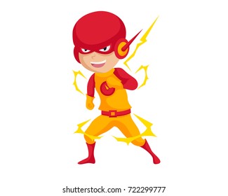 Happy Boy Wearing A Superhero Costume In Isolated Background Cartoon Illustration