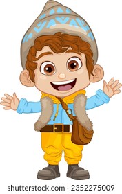 A happy boy wearing winter clothes in a cartoon illustration