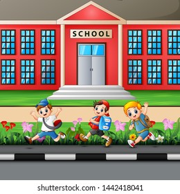Happy boys with backpack going to school