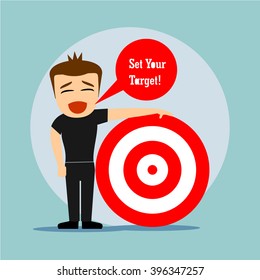 happy boys cartoon character remind to set the target 