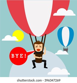 happy boys cartoon character say goodbye from the balloon 