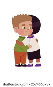 happy boys characters hugging isolated