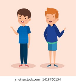 happy boys children with hairstyle and casual clothes