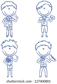 Happy boys with different junk foods