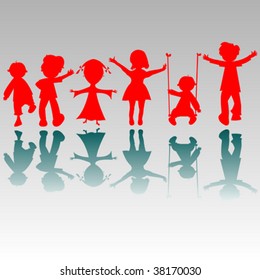 happy boys and girls silhouettes, vector art illustration; more drawings and silhouettes in my gallery
