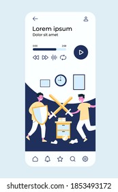 Happy boys having fun and fighting on plastic swords. Shield, knight, room flat vector illustration. Game and childhood concept for banner, website design or landing web page