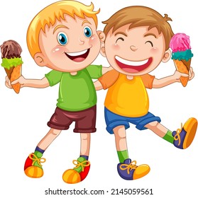 Happy boys holding ice cream illustration
