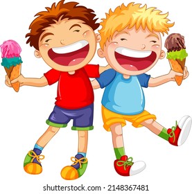 Happy boys holding ice cream illustration