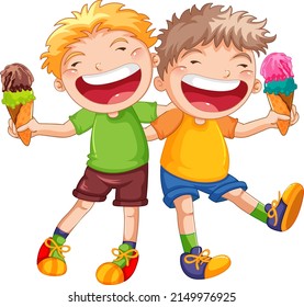 Happy boys holding ice cream illustration