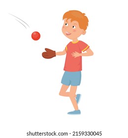 Happy boys play baseball. Vector flat Illustration