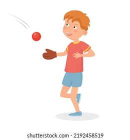 Los chicos felices juegan al béisbol. Ilustración plana vectorial