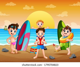 Happy boys playing on the beach