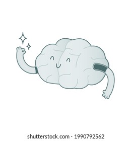 Happy Brain Black and White Color Show Okay Sign. Modern Flat Vector Illustration. Train Your Brain. Social Media Template.