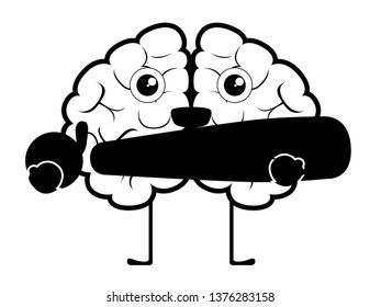 Happy brain cartoon with an admiration mark. Vector illustration design