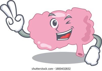 Happy brain cartoon design concept show two fingers