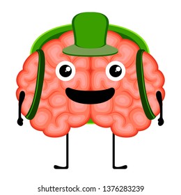 Happy brain cartoon going to school. Vector illustration design