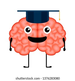 Happy brain cartoon with a graduation cap. Vector illustration design