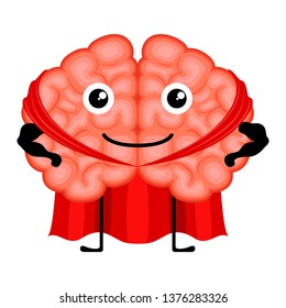 Happy brain cartoon with a hero cap. Vector illustration design