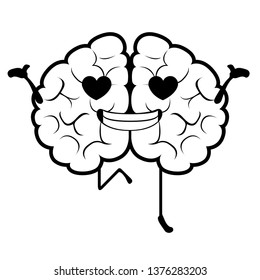 Happy brain cartoon in love. Vector illustration design