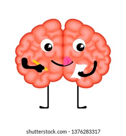 Happy brain cartoon taking notes. Vector illustration design