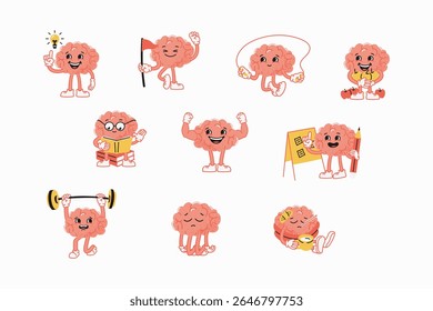 Conjunto de ilustrações de personagens cerebrais felizes