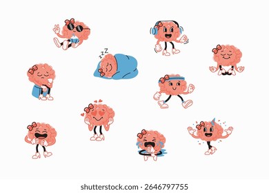 Conjunto de ilustración de personaje de cerebro feliz