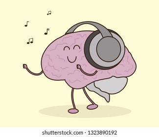 Happy brain listens to your favorite music. Vector illustration.