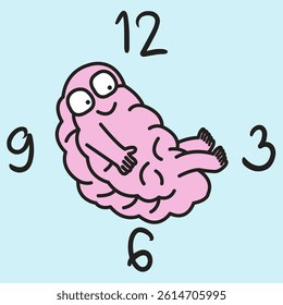 A Happy Brain Pointing Legs To His Time Cycle Concept Cartoon Character illustration