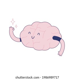 Happy Brain Show Okay Sign. Modern Flat Vector Illustration. Train Your Brain. Social Media Template.