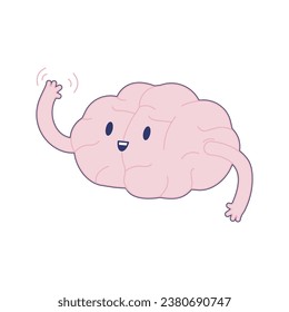 Feliz Cerebro saludando el gesto. Ilustración moderna de vectores planos. Entrena Tu Cerebro. Plantilla de medios sociales.
