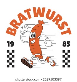 Happy Bratwurst Mascot Character Shirt Design Illustration