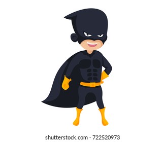 Happy Brave Boy Wearing A Superhero Costume In Isolated Background Cartoon Illustration