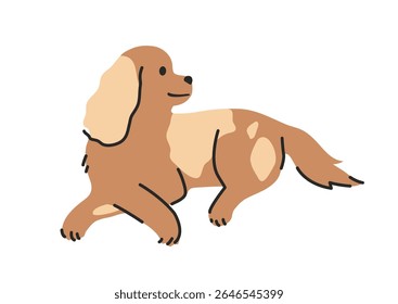 Happy brawn dog lying on the floor. Modern cartoon style. Isolated hand drawn modern vector illustration on white background.