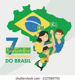 Happy brazil independence day people holding flag and toucan Vector