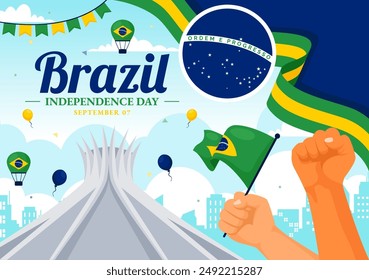 Happy Brazil Independence Day Vector Illustration on September 7 with Waving Flag and Ribbon in a National Holiday Flat Style Cartoon Background