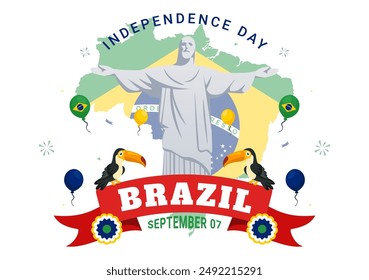 Happy Brazil Independence Day Vector Illustration on September 7 with Waving Flag and Ribbon in a National Holiday Flat Style Cartoon Background