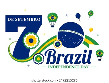 Feliz Día de la Independencia de Brasil Ilustración vectorial el 7 de setiembre con banderas y lazos en un fondo de dibujos animados de estilo plano nacional de Festiva