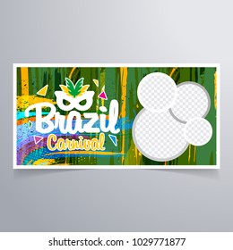 Happy Brazilian Carnival Day. Abstract and Colorful Carnival banner with picture collage and creative typography