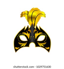 Happy Brazilian Carnival Day. black and golden carnival mask