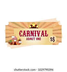 Happy Brazilian Carnival Day. Carnival circus ticket on white background