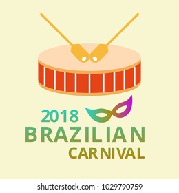 Happy Brazilian Carnival Day. Carnival circus drums with colorful typography on light yellow background