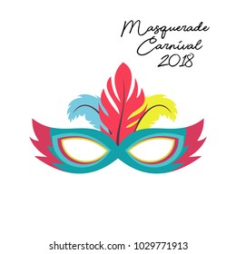 Happy Brazilian Carnival Day. Colorful carnival mask on white background