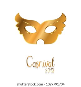 Happy Brazilian Carnival Day. Golden carnival mask and typography on white background