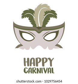 Happy Brazilian Carnival Day. greenish-grey carnival mask on white background
