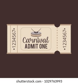 Happy Brazilian Carnival Day. light brown carnival show ticket