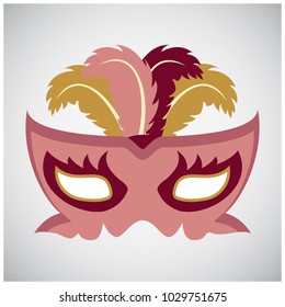 Happy Brazilian Carnival Day. carnival mask in red and pink color on grey background