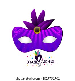 Happy Brazilian Carnival Day. purple carnival mask with typography on white background