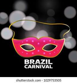 Happy Brazilian Carnival Day. red carnival mask on black blurred light background