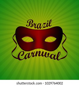 Happy Brazilian Carnival Day. red carnival mask and typography on green background